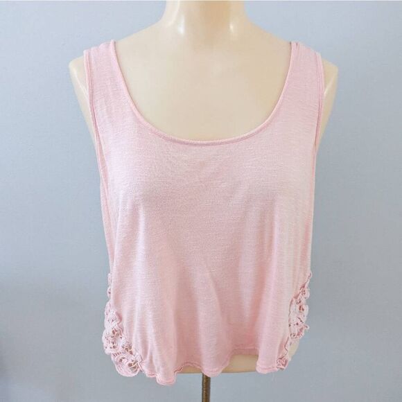 Anthropologie E Hanger M Lace Trim Crop Top Pink - Picture 2 of 4